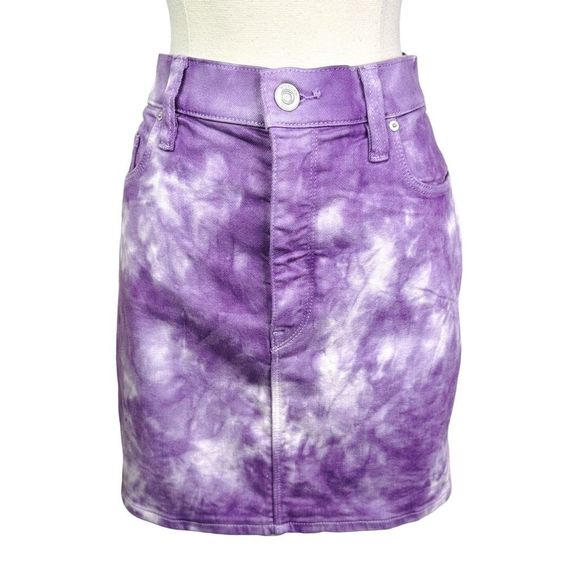 Hudson Jeans The Viper Mini Skirt - Soft Lilac Fatigue Tie Dye - Size 30 - Picture 3 of 7